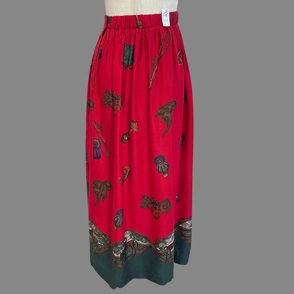 Vintage NWT Susan Bristol Equestrian Horse Print Pockets Red Maxi Skirt Size 4 - Picture 10 of 12